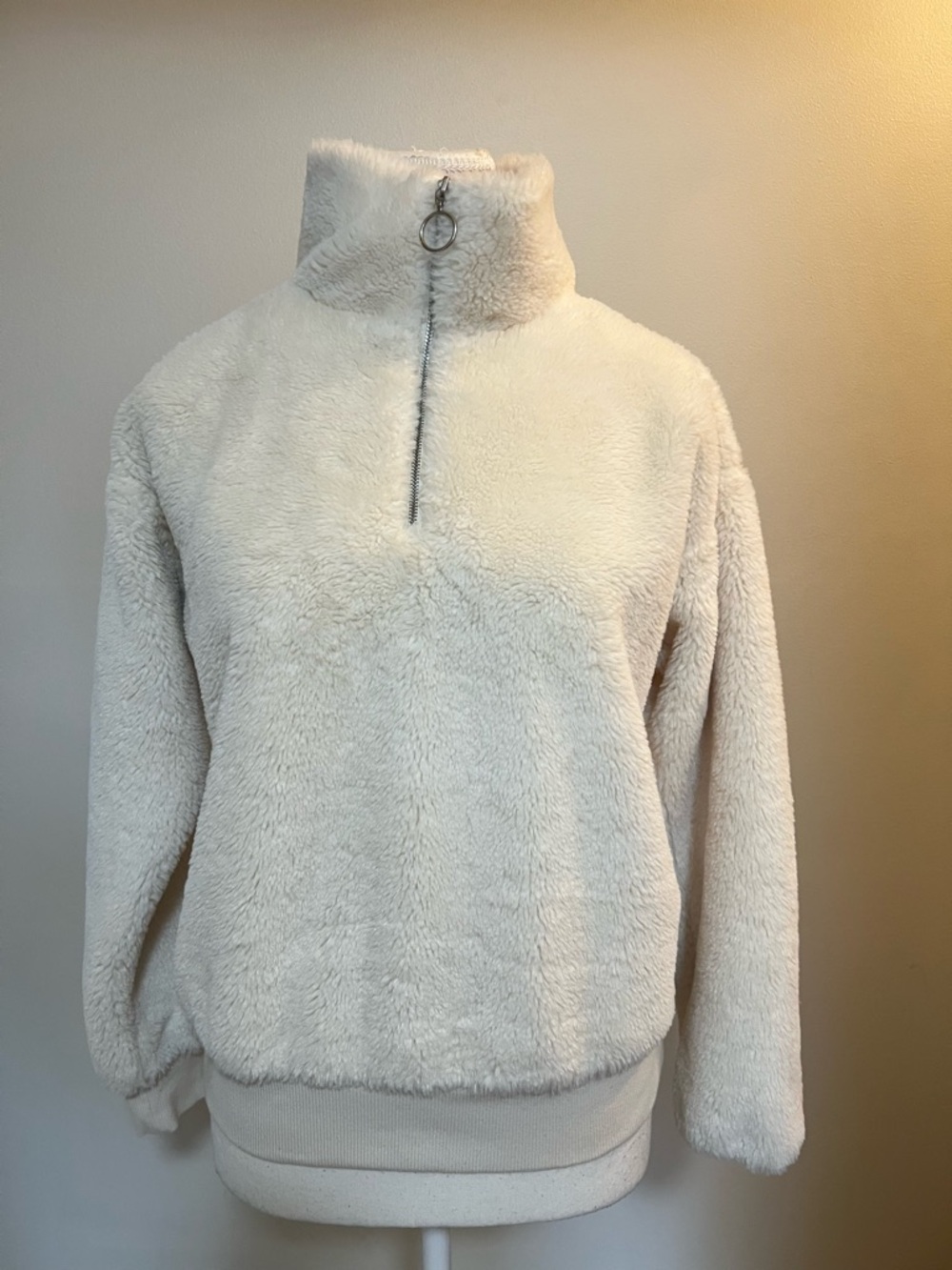 Nine West Cozy Cream Sherpa Half-Zip Pullover Jacket
